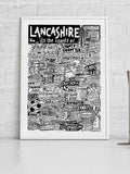 Sketchbook Design Lancashire landmarks framed wall art print A3, UK version