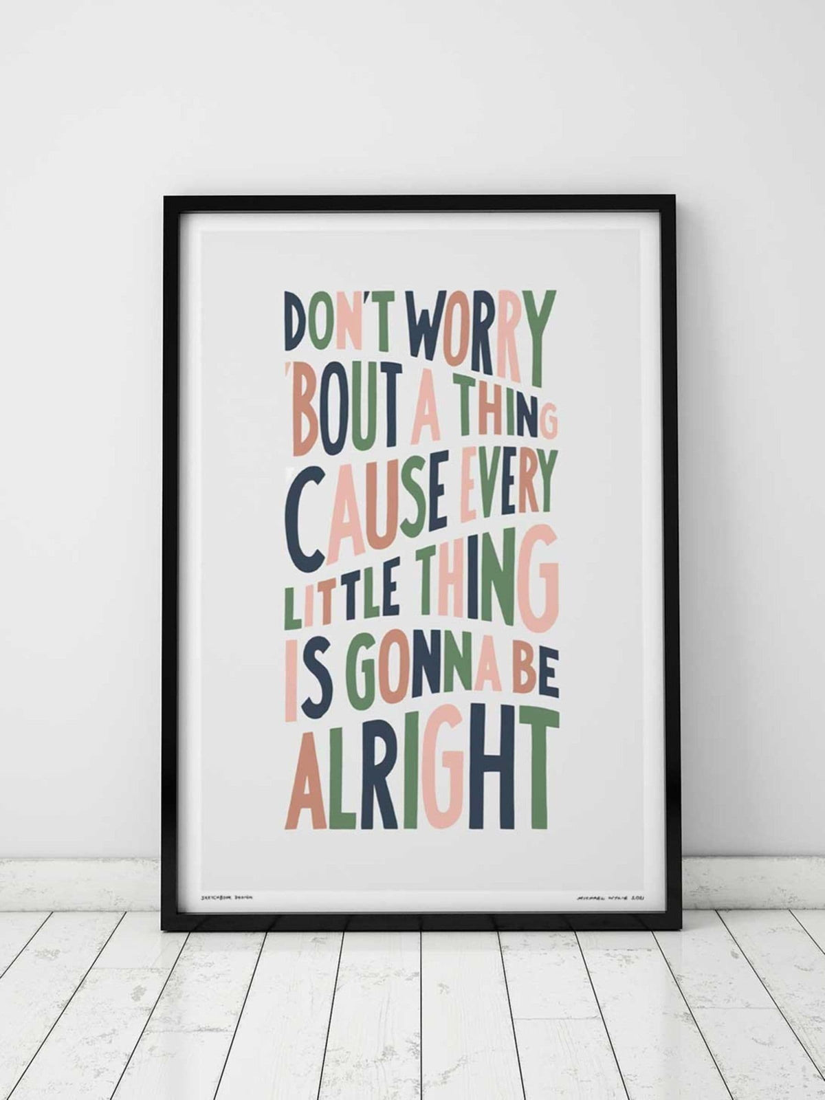 Sketchbook Design hand-drawn typography print A3 black frame, imported from the UK
