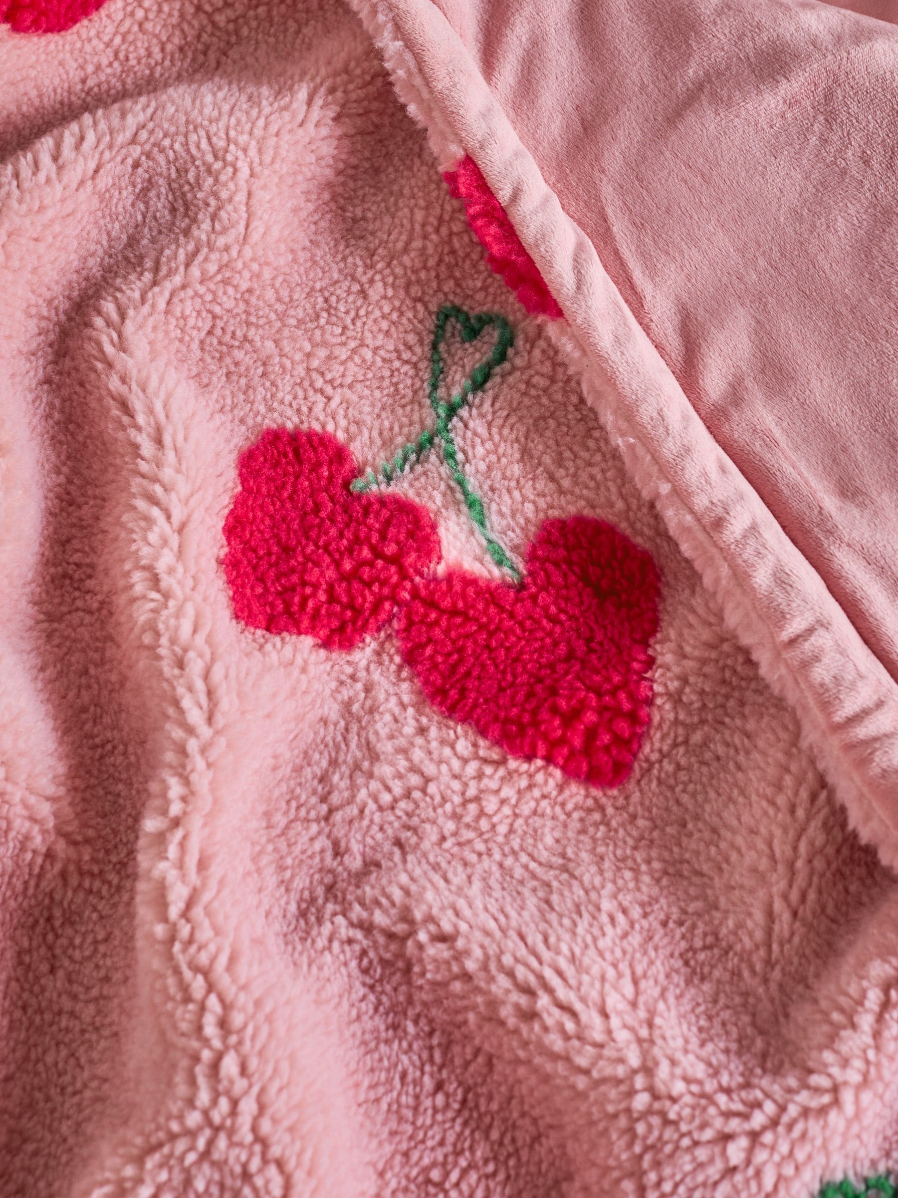 Pink Cherries Borg Fleece Throw, British product