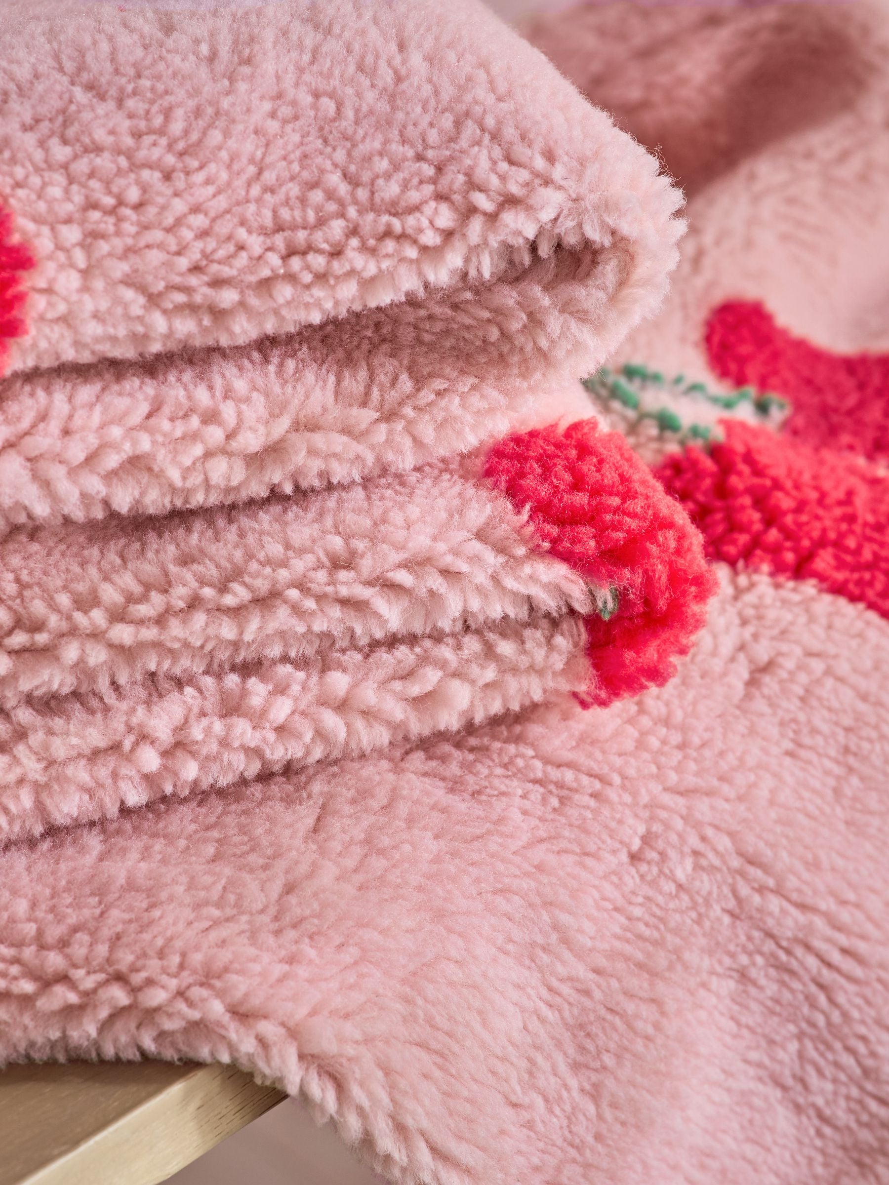 Pink Cherries Borg Fleece Throw, British product