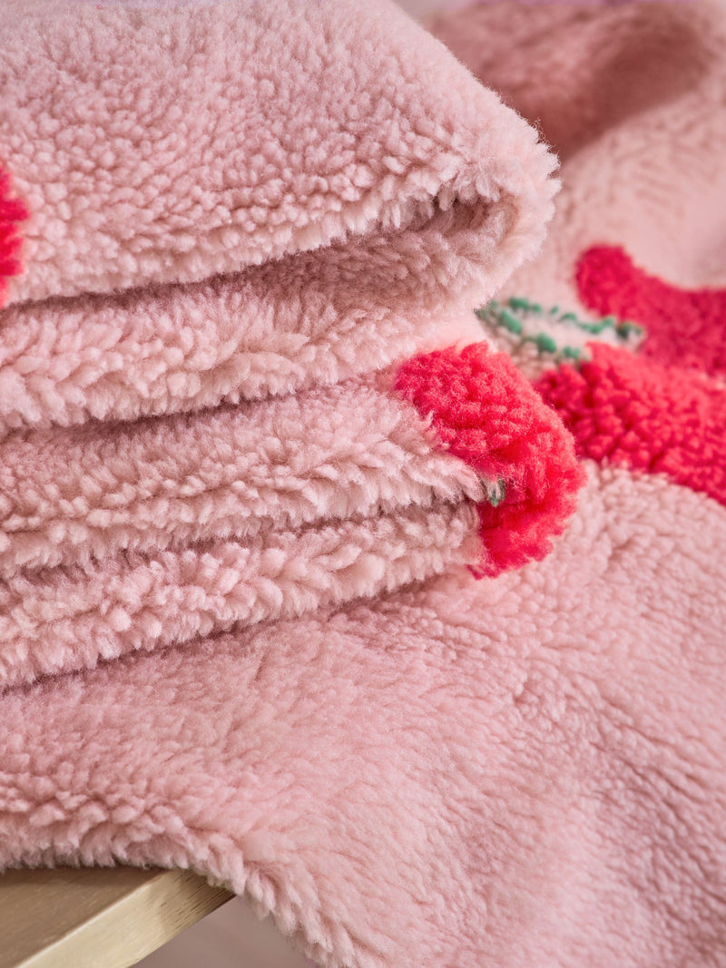 Pink Cherries Borg Fleece Throw, British product