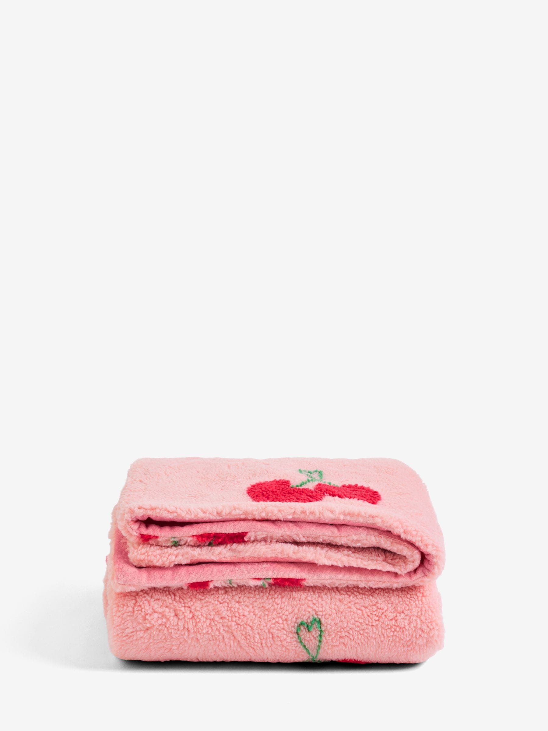 Pink Cherries Borg Fleece Throw, British product