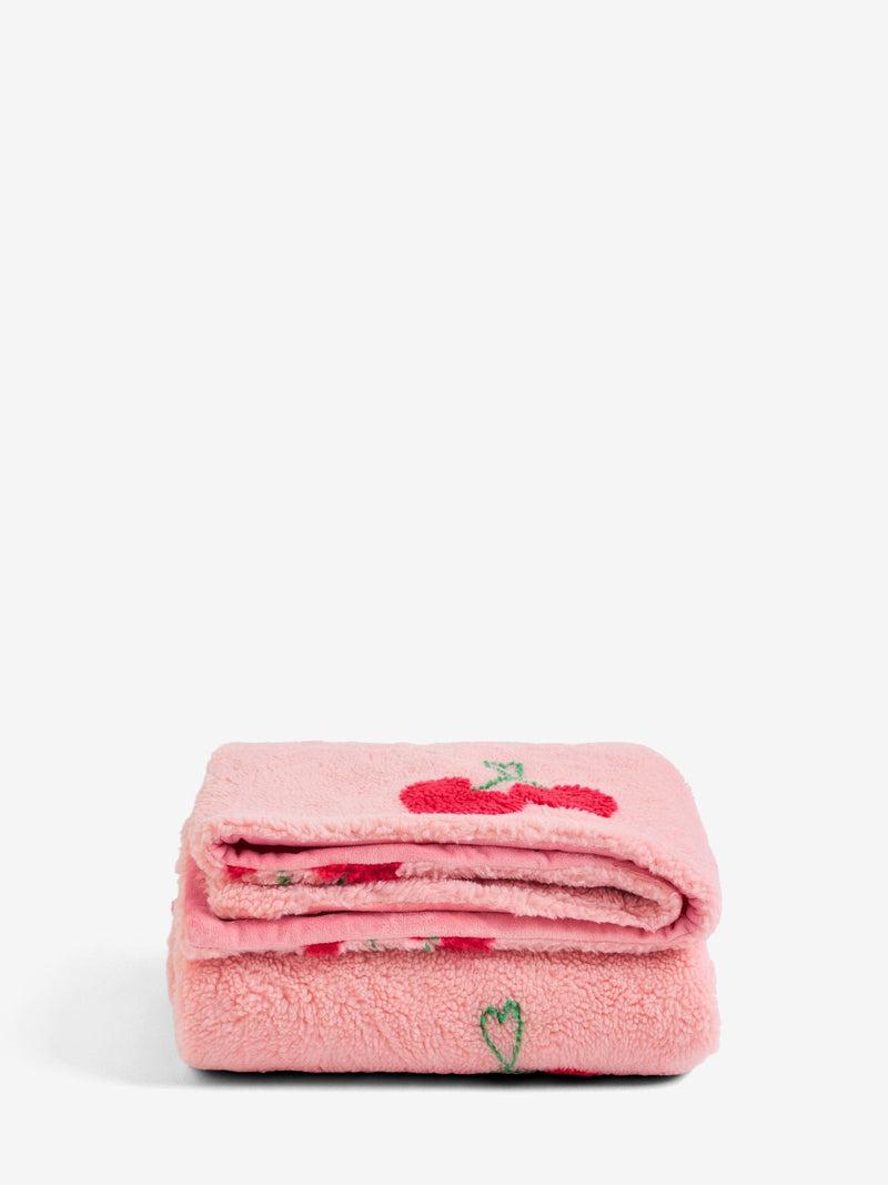 Pink Cherries Borg Fleece Throw, British product