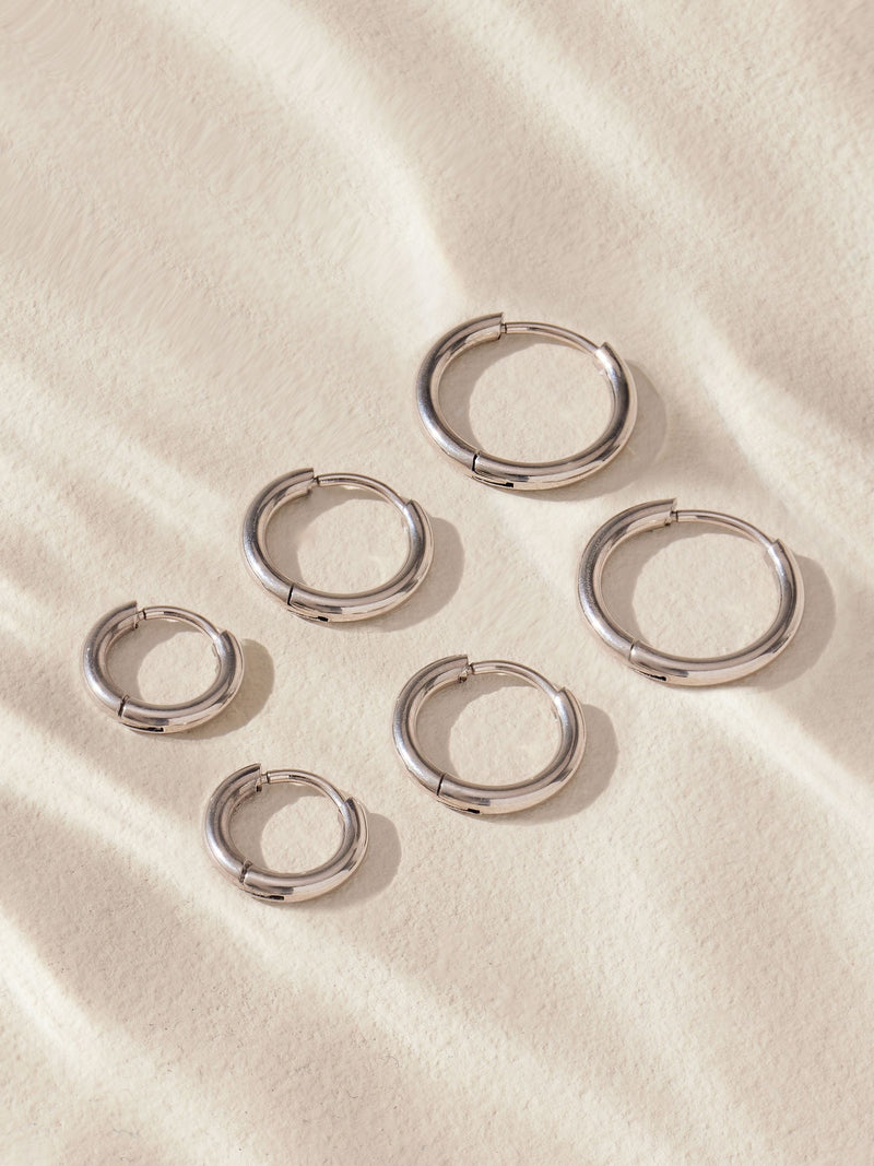 Stainless steel graduated huggie hoop earrings 3 pack (British brand)