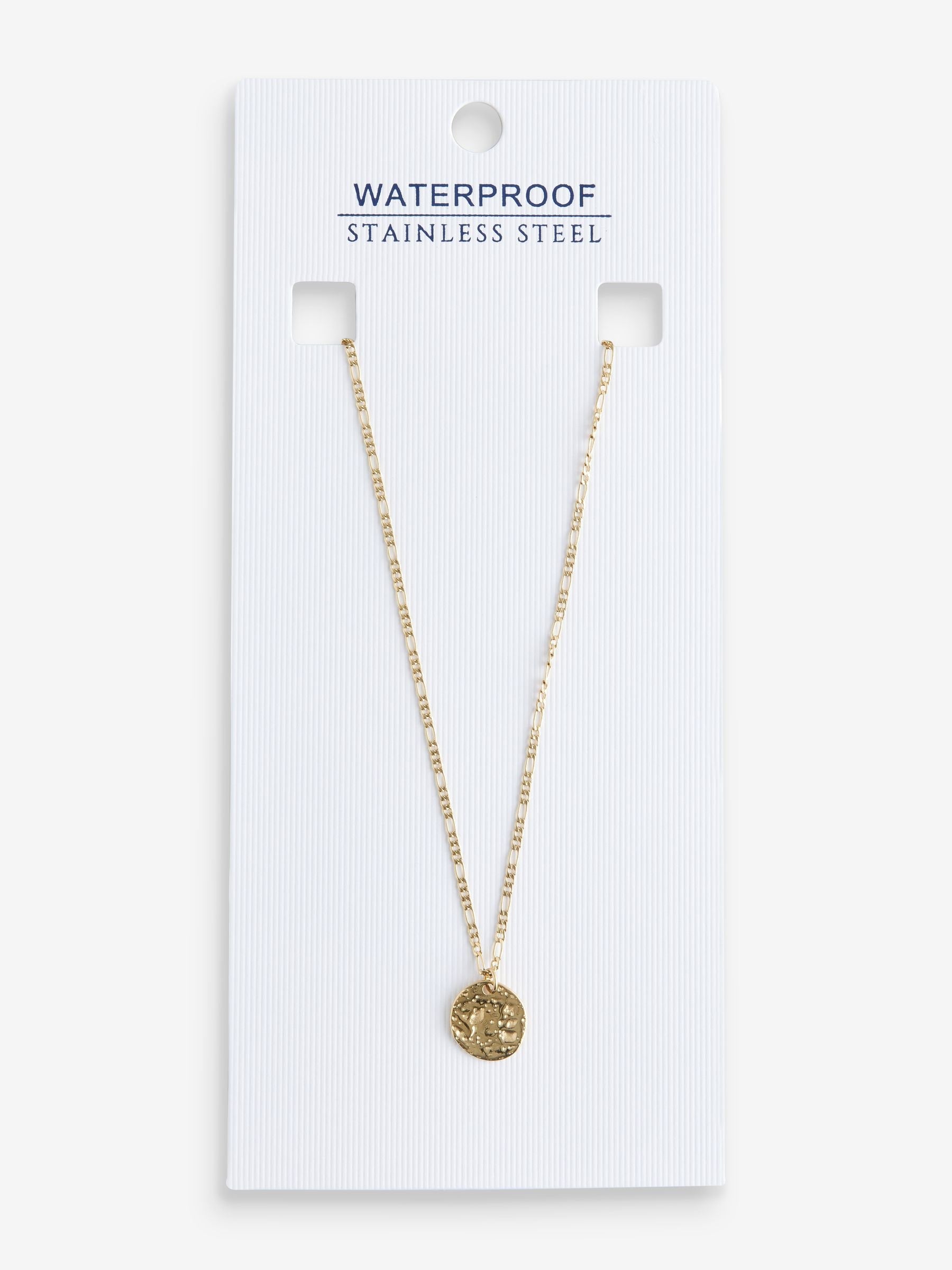 Gold tone waterproof stainless steel hammered disc necklace, UK version