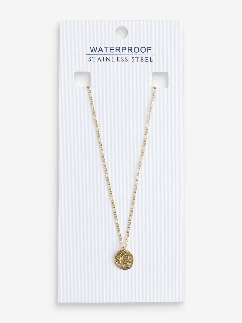 Gold tone waterproof stainless steel hammered disc necklace, UK version