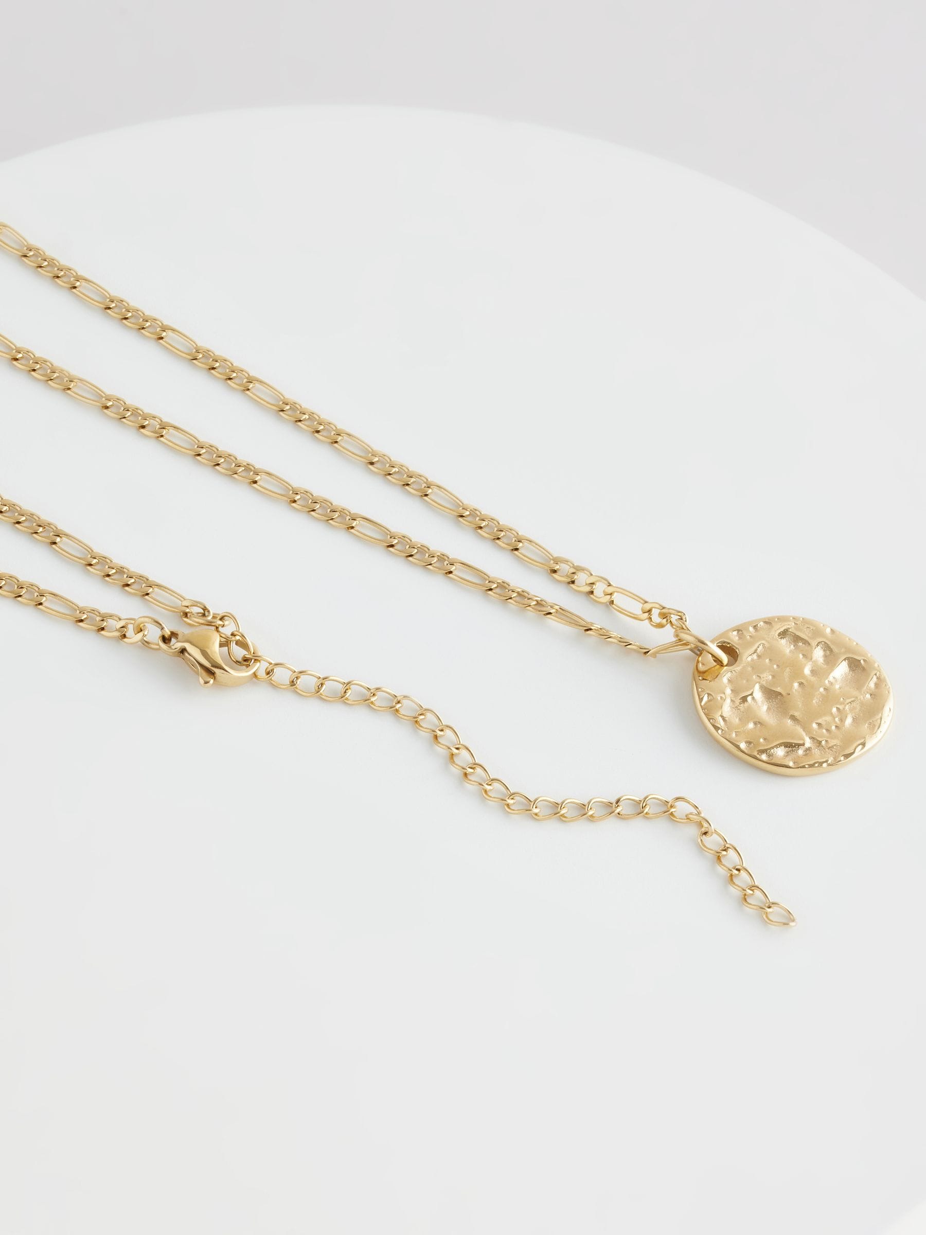 Gold tone waterproof stainless steel hammered disc necklace, UK version