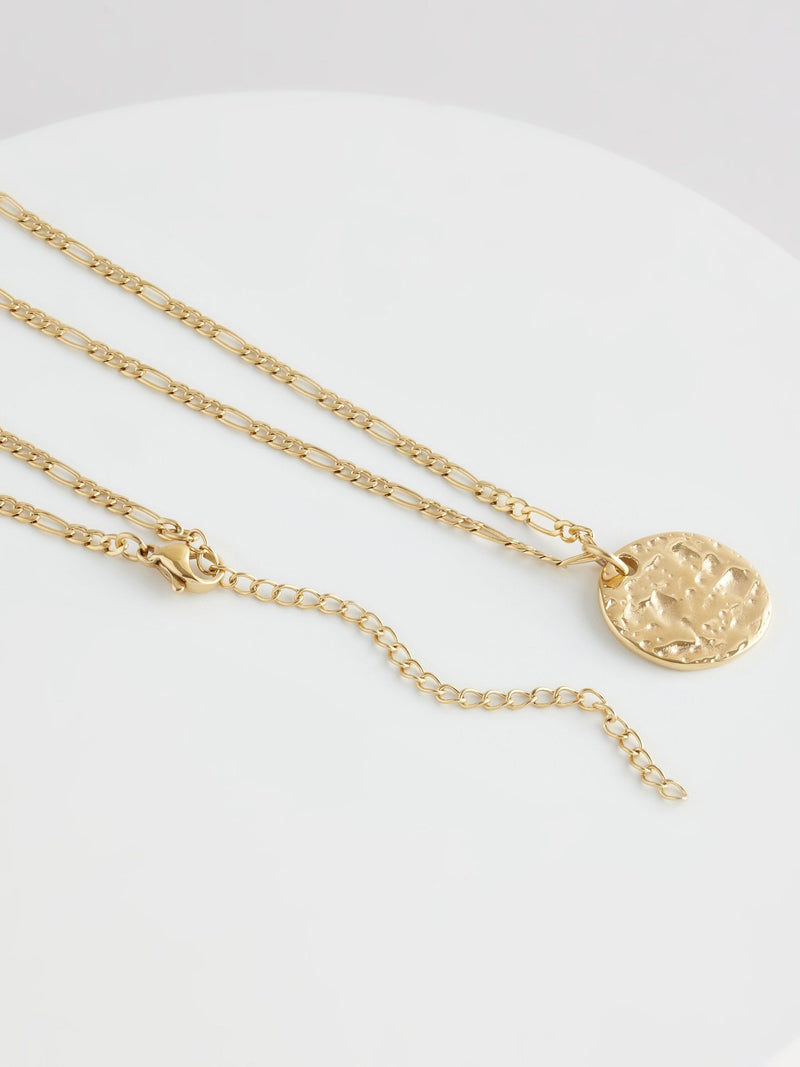 Gold tone waterproof stainless steel hammered disc necklace, UK version