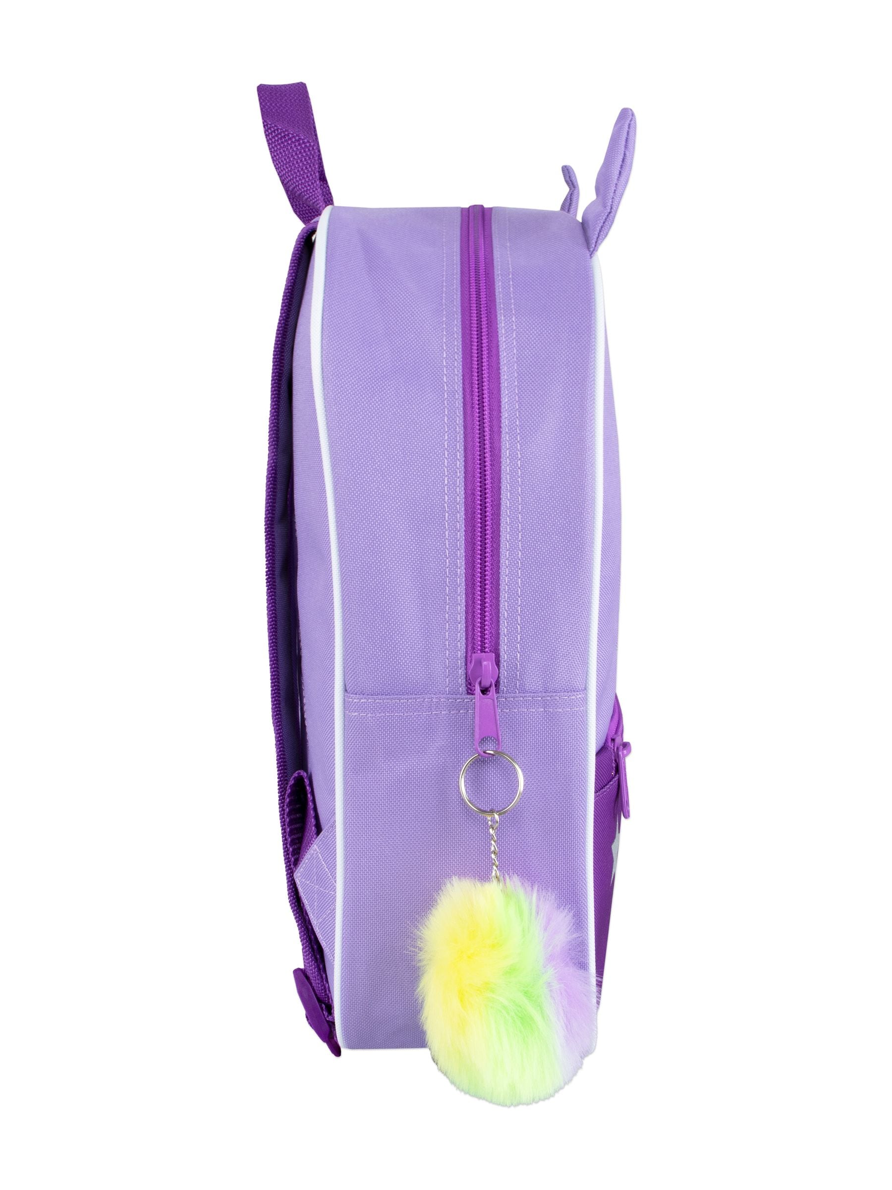 Harry Bear purple unicorn backpack with pom pom keyring, UK version