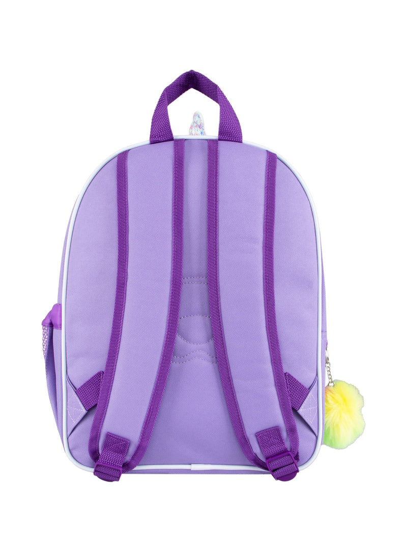 Harry Bear purple unicorn backpack with pom pom keyring, UK version