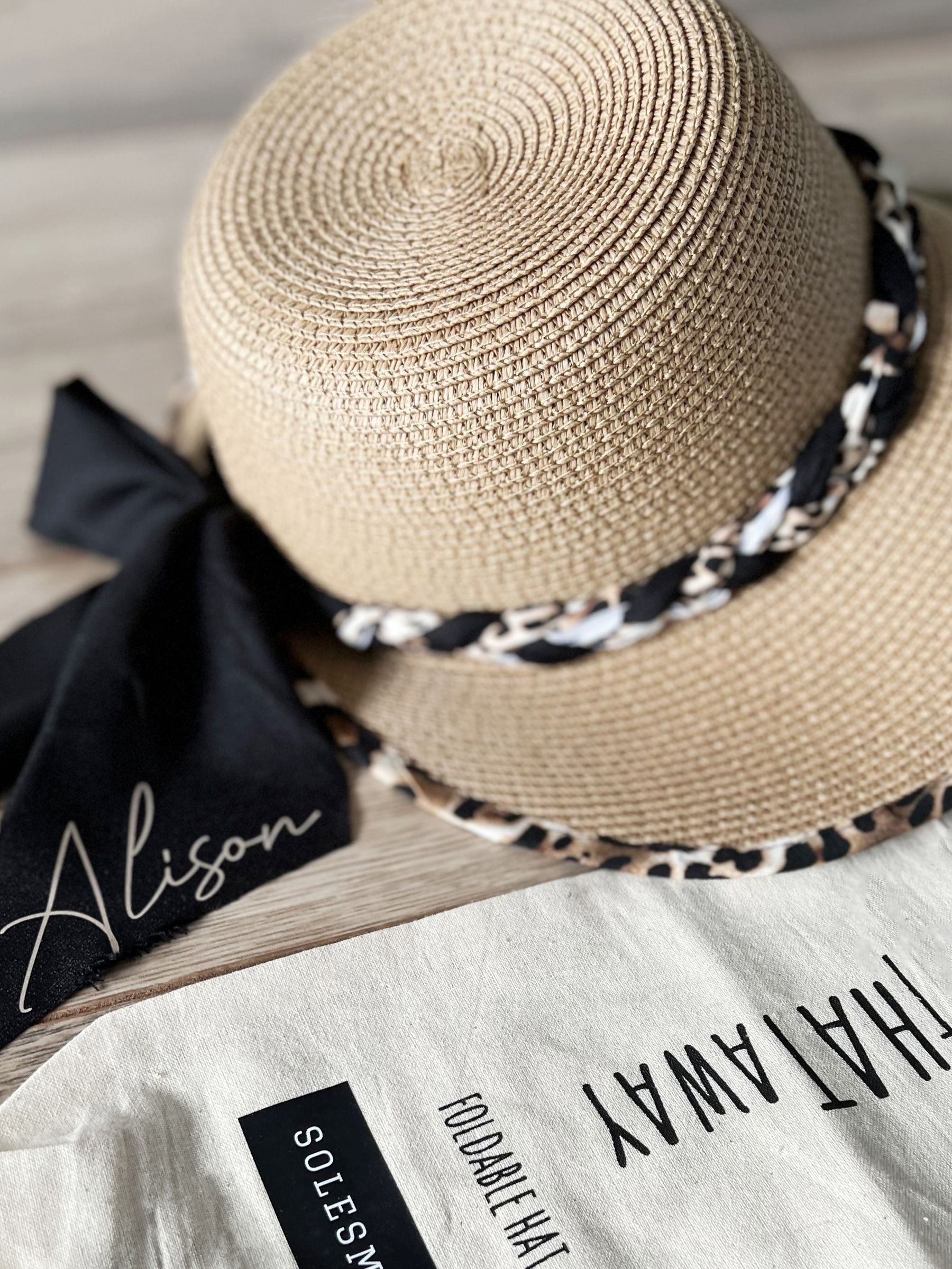 Solesmith cream leopard print personalised straw hat, UK version