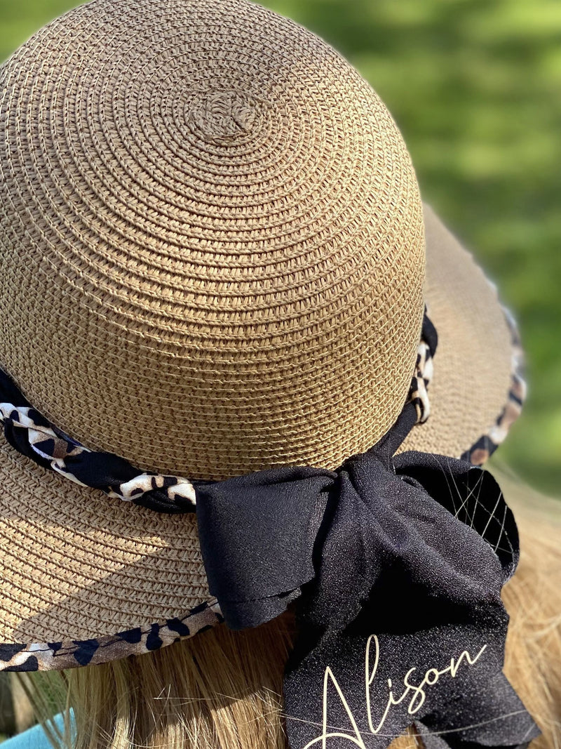Solesmith cream leopard print personalised straw hat, UK version