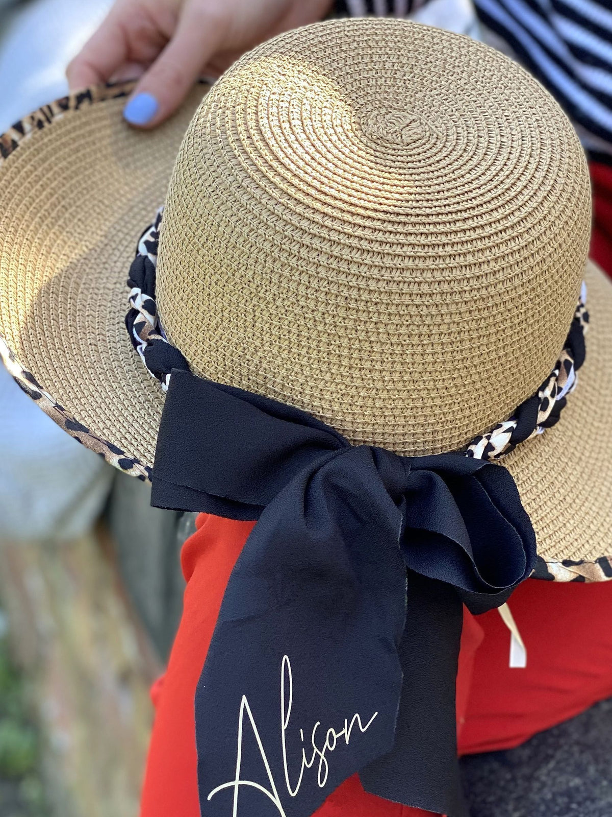 Solesmith cream leopard print personalised straw hat, UK version
