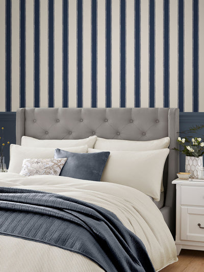 Next Laura Ashley Denwick Stripe Midnight Seapsray Wallpaper Sample A4- Buy online at McGrocer