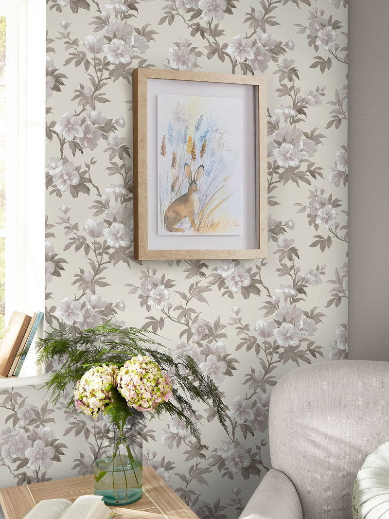 Laura Ashley Natural Rosamund A4 Wallpaper Sample