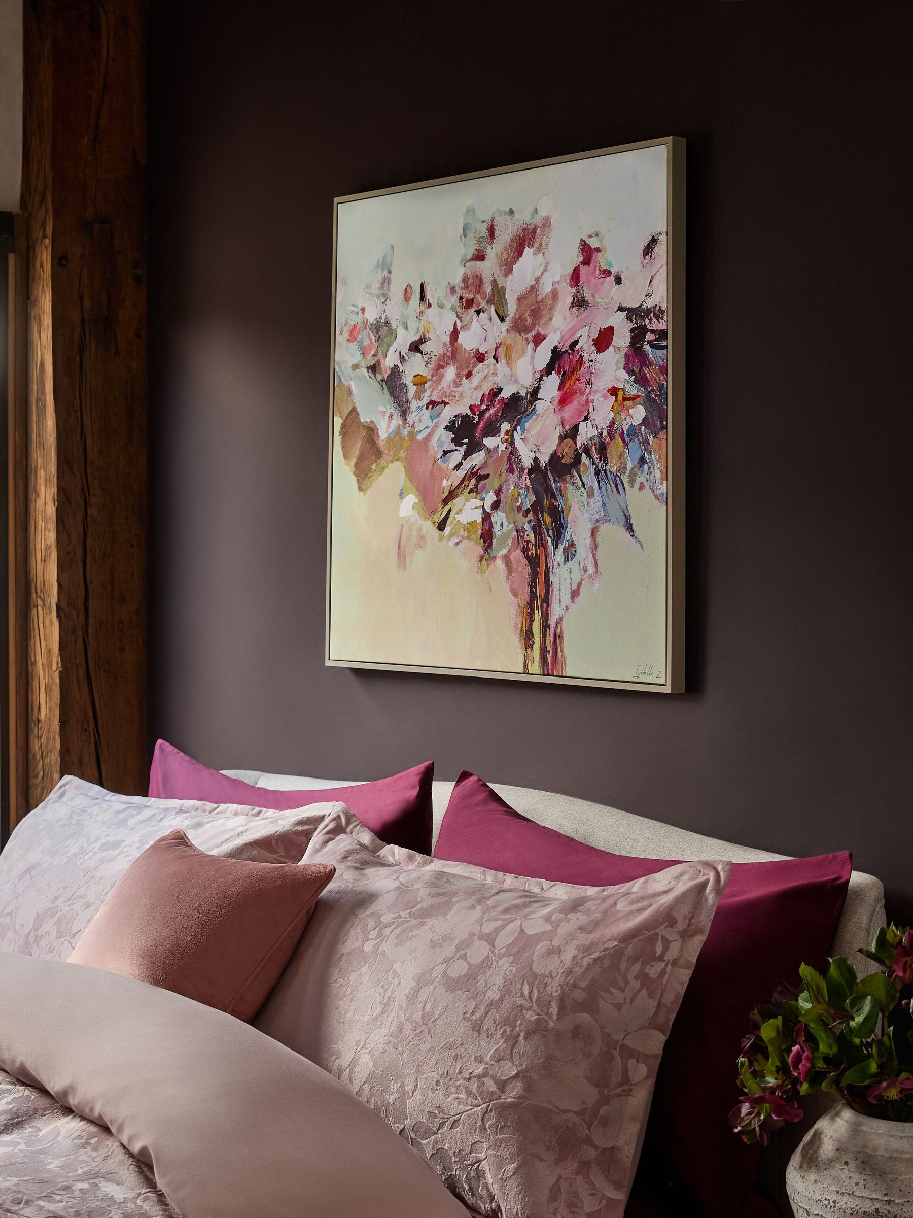 Pink Floral Abstract Canvas Framed Wall Art