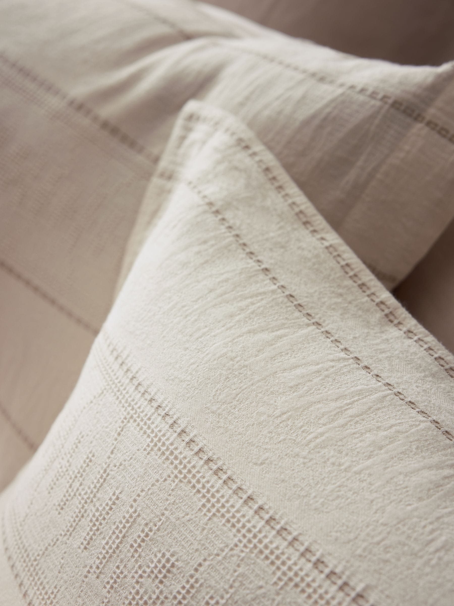 N. Premium waffle stripe duvet cover and pillowcase set, imported from the UK