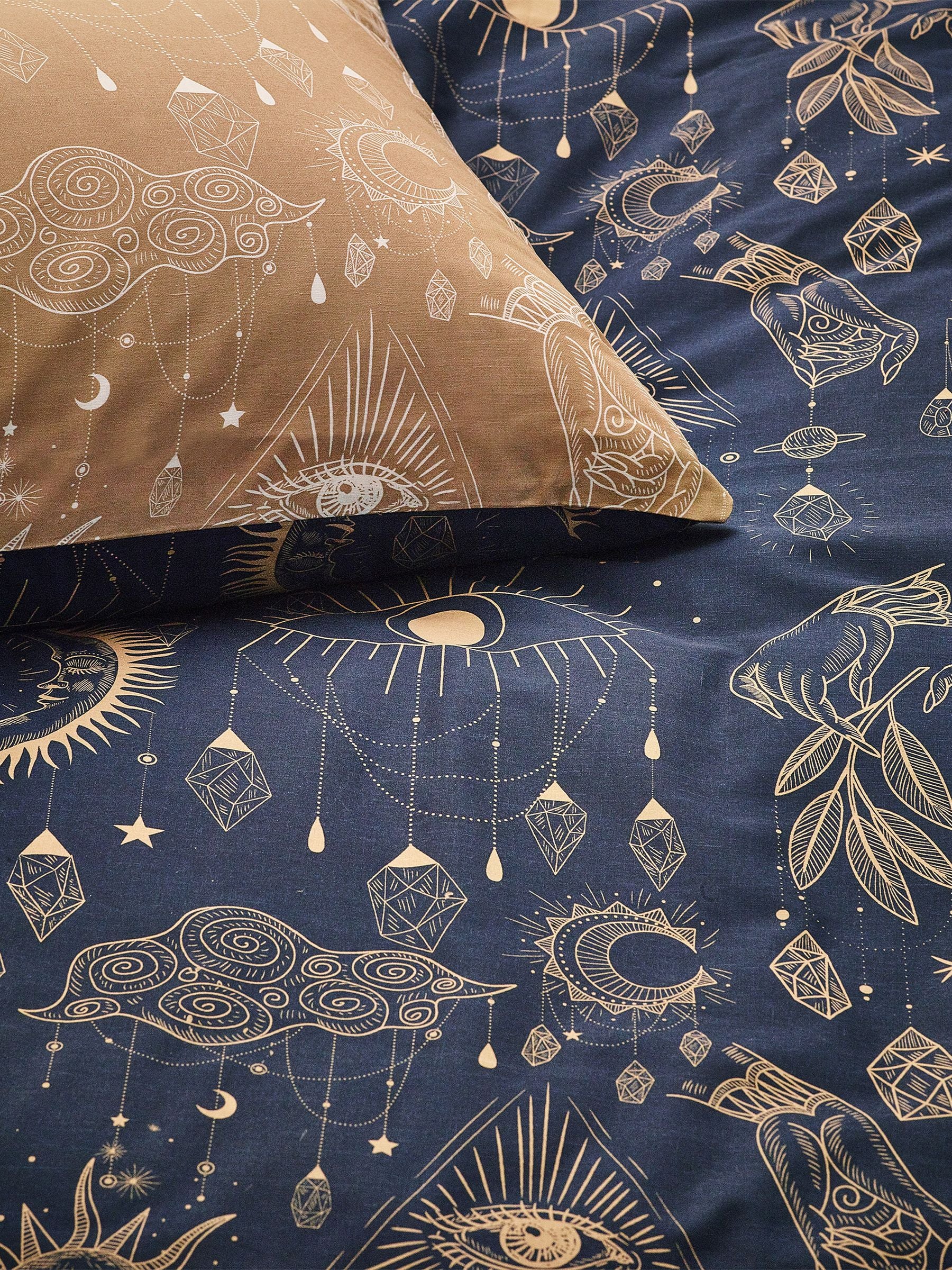 Furn Gold/Navy Constellation duvet cover and pillowcase set - British product