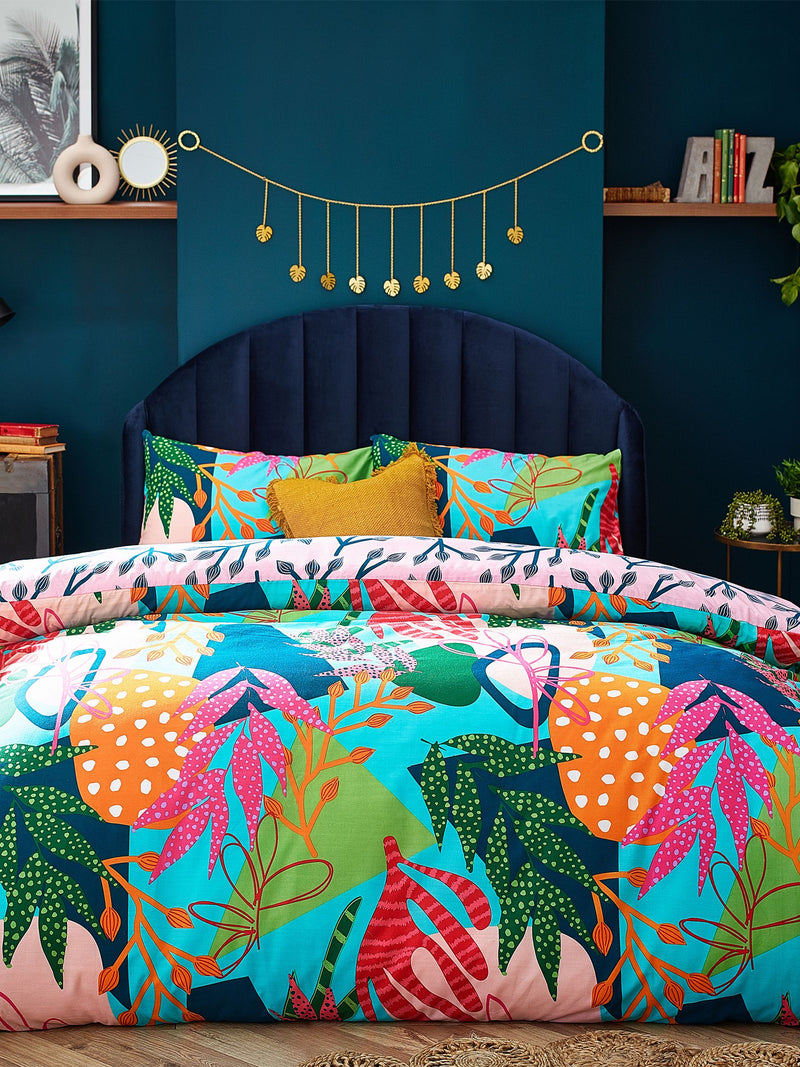 Furn Coralina reversible tropical duvet cover and pillowcase set - British product