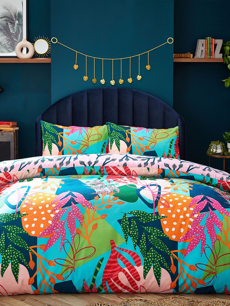 Furn Coralina reversible tropical duvet cover and pillowcase set - British product