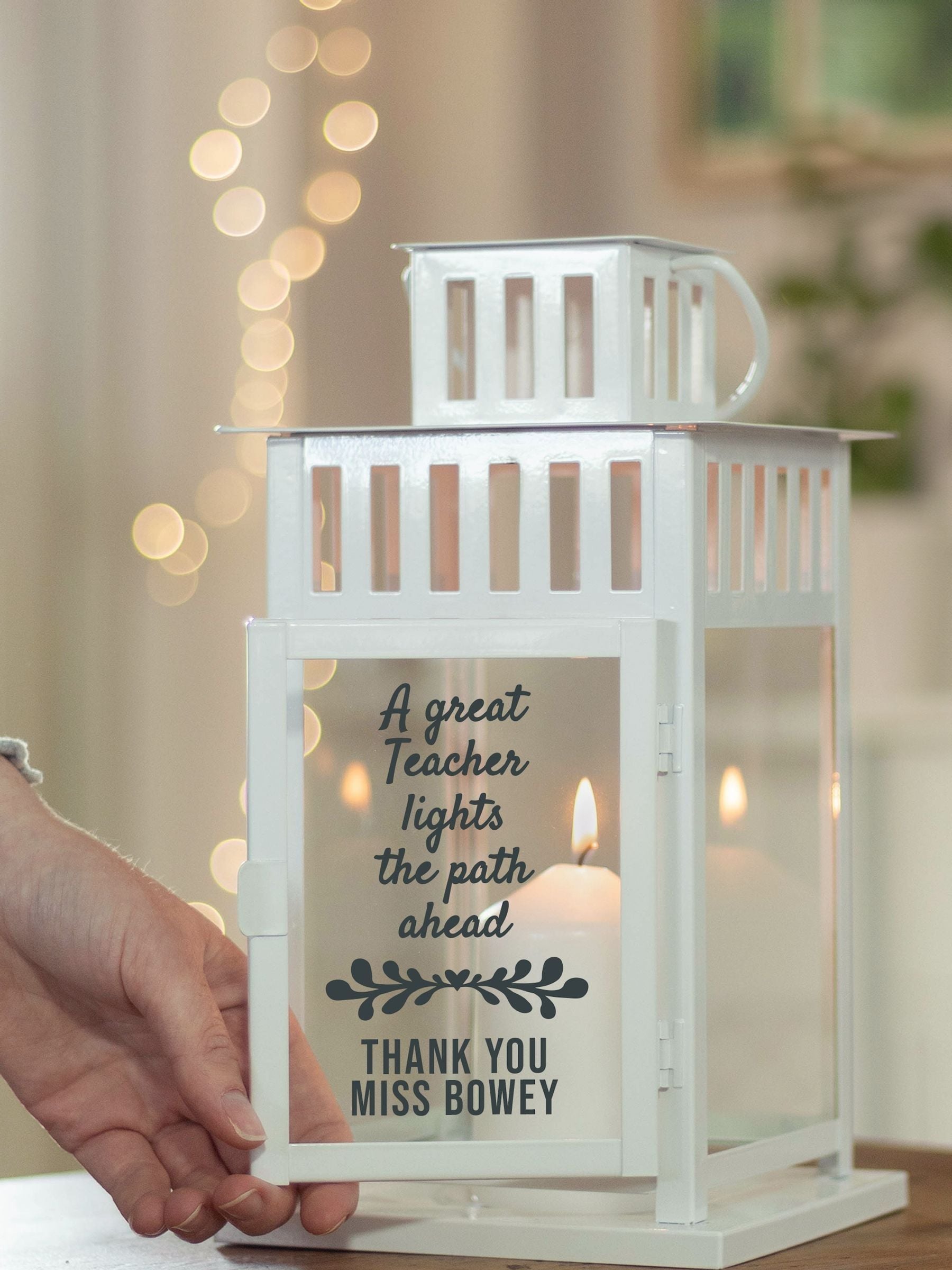 Jonnys Sister personalised teacher quote white lantern, imported from the UK