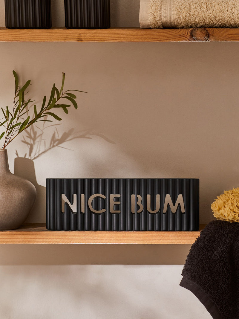 Rib word block ornament with Nice Bum slogan, imported from the UK