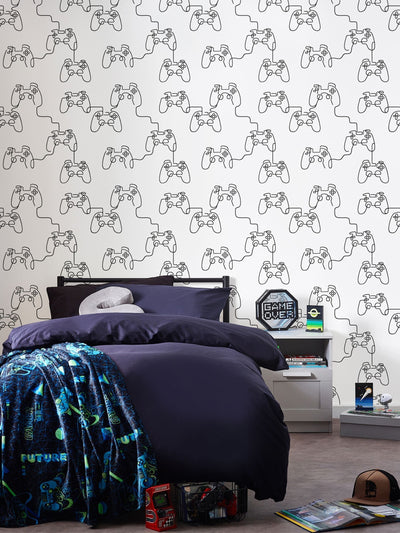 Next Black & White Gamer Doodle A4 Wallpaper Sample- Buy online at McGrocer