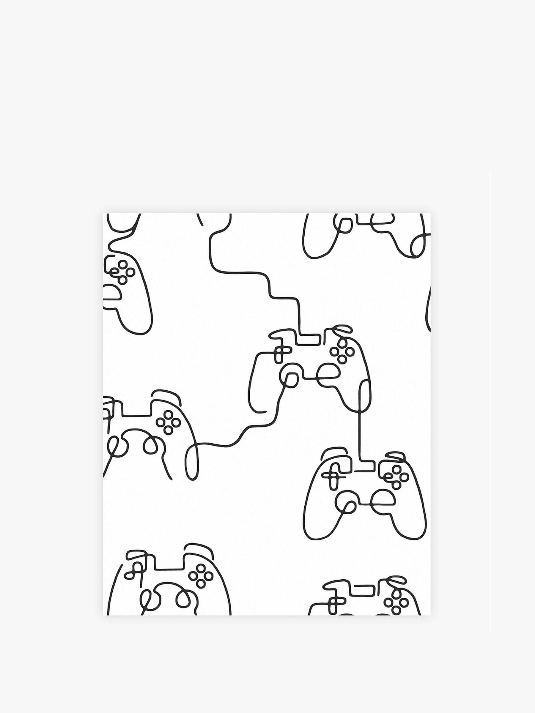 Gamer doodle wallpaper sample A4 black and white (British brand)