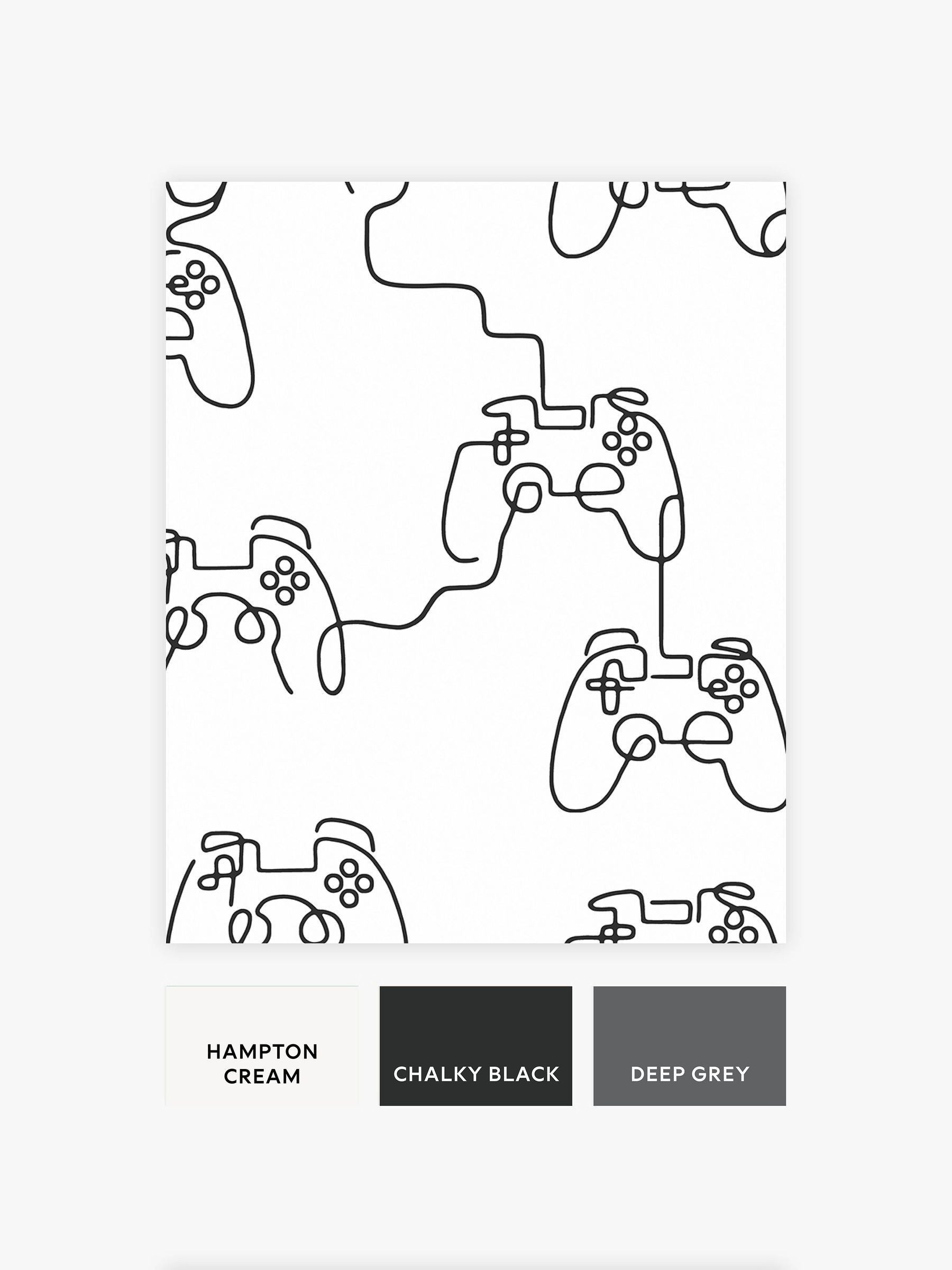 Gamer doodle wallpaper sample A4 black and white (British brand)