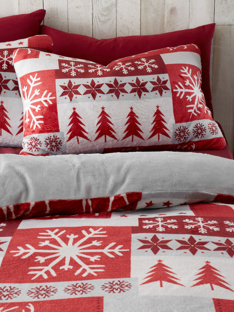 Red Fairisle Patchwork Plush Christmas Duvet Cover Set - British product
