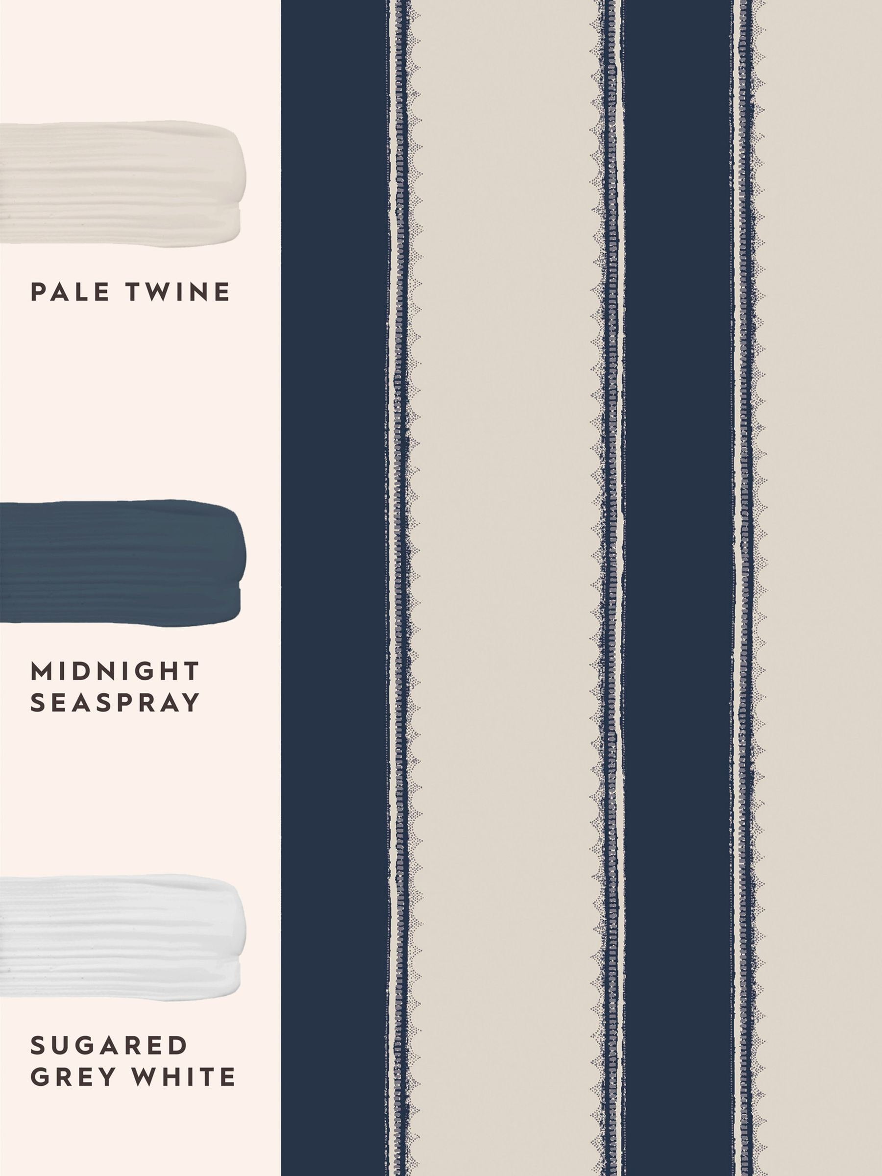 Laura Ashley Denwick Stripe wallpaper midnight seapsray 10m roll, imported from the UK