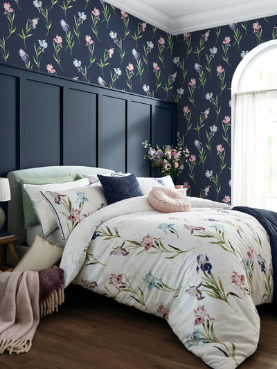 Next Laura Ashley Midnight Seaspray Hawling Irises Wallpaper 10M- Buy online at McGrocer