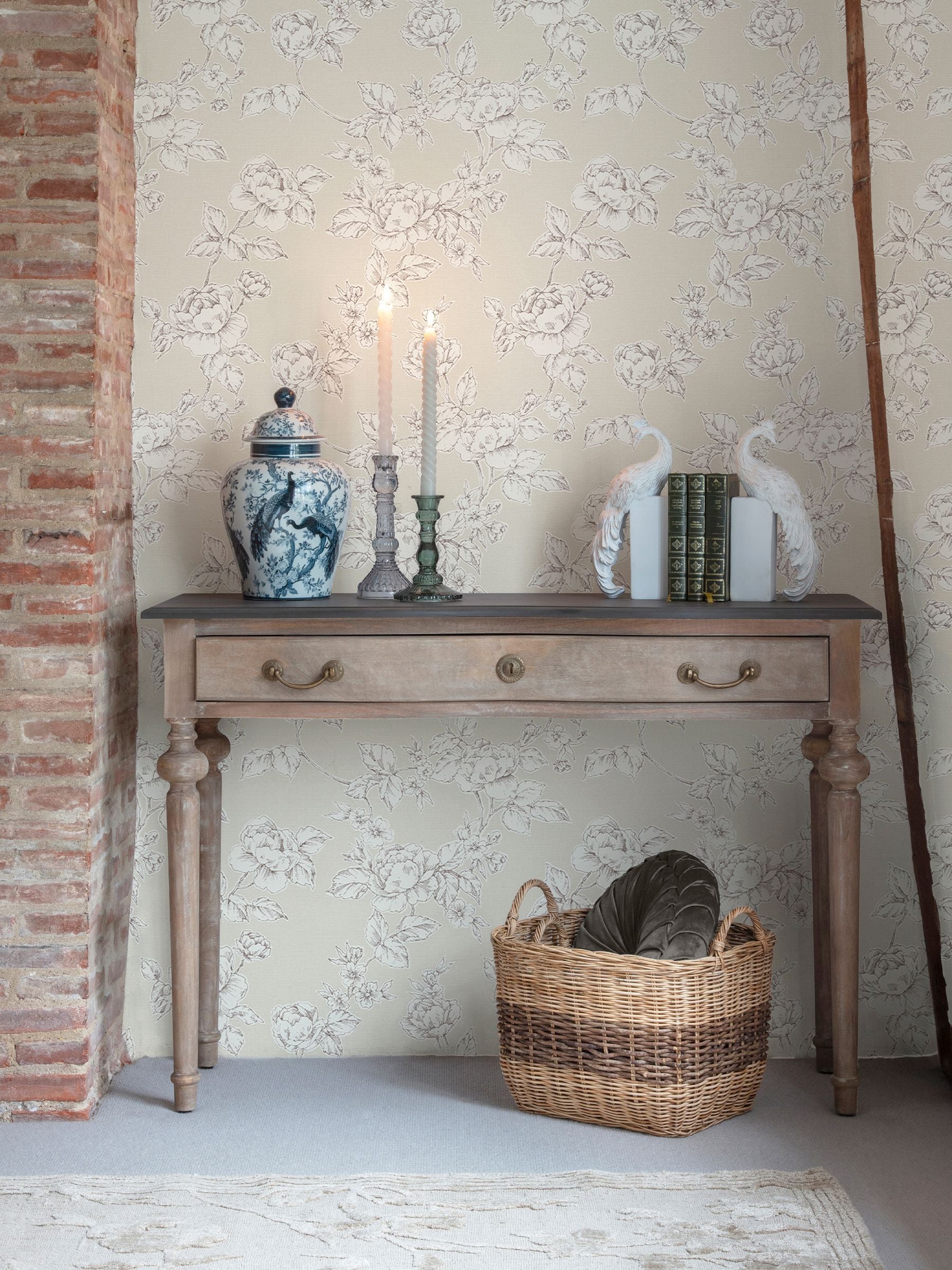Laura Ashley Dark Dove Grey Pollington Roses Wallpaper 10m