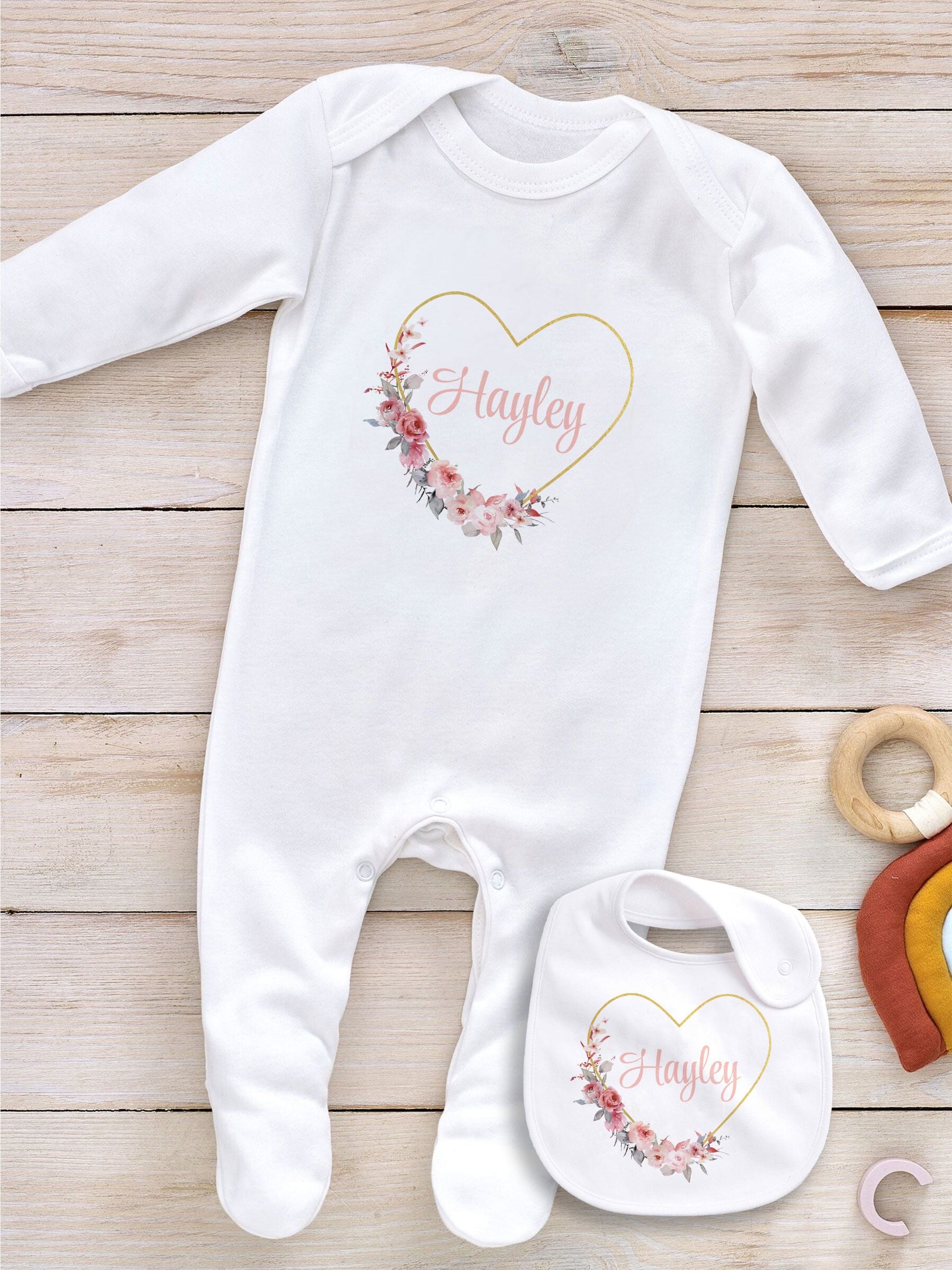 Little Years personalised pink heart baby bib - British product