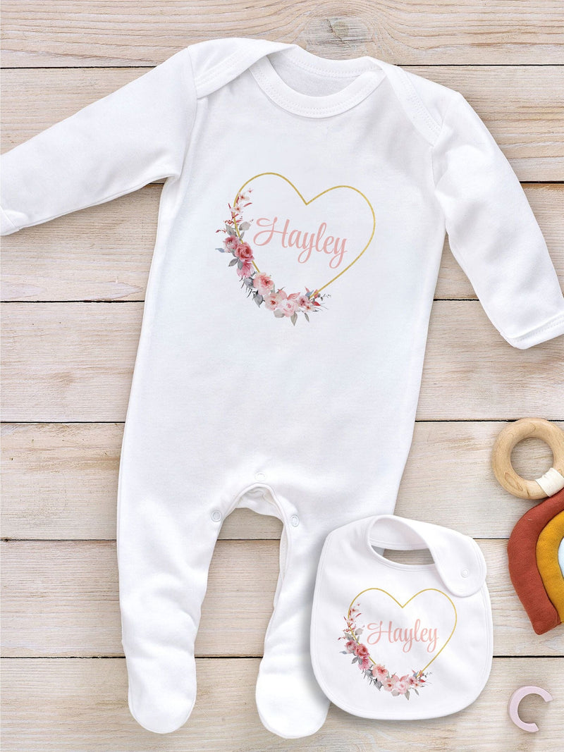 Little Years personalised pink heart baby bib - British product