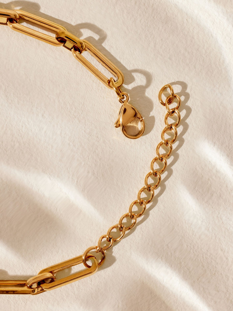 Gold tone stainless steel paperclip chain bracelet, UK version