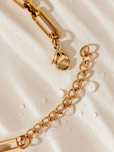 Bracelet chaîne trombone en acier inoxydable étanche doré