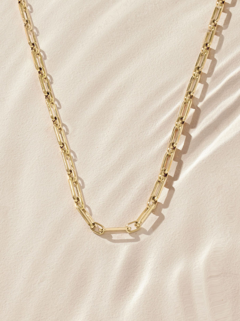 Gold Tone Stainless Steel Waterproof Paperclip Chain Necklace