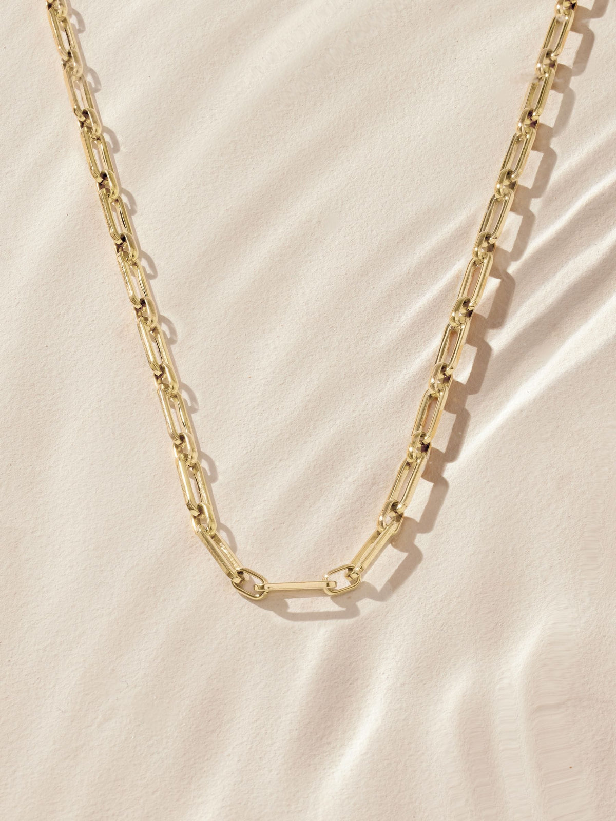 Gold tone stainless steel paperclip chain necklace, imported from the UK