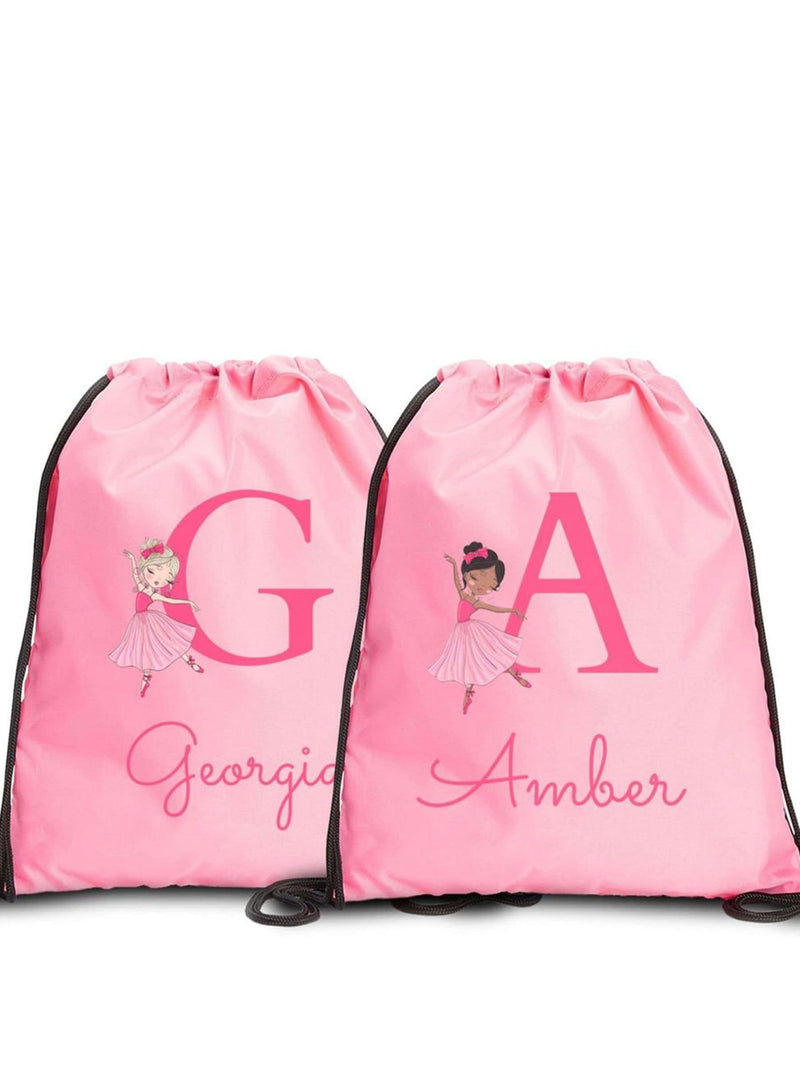 Personalised dancing ballet gymsack with initials, imported from the UK