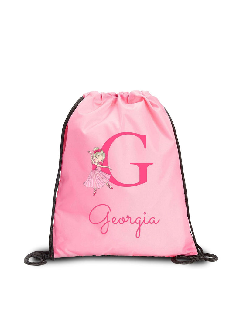 Personalised dancing ballet gymsack with initials, imported from the UK