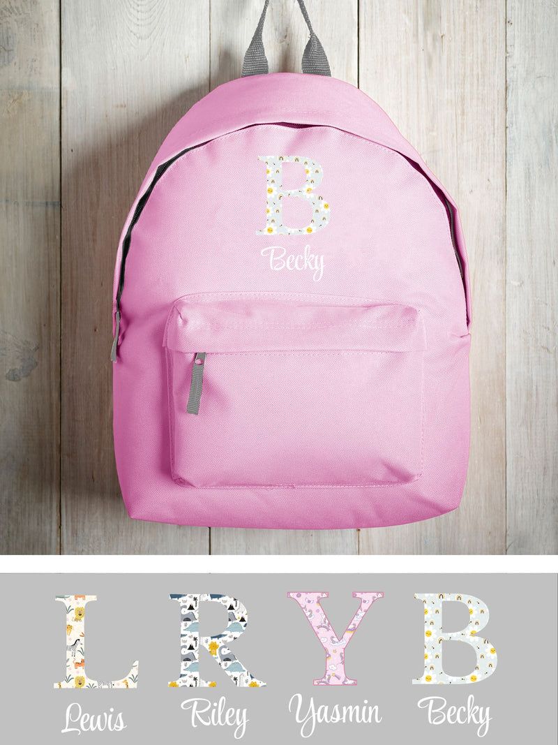 Personalised kids rucksack with initial, 38cm height - British product