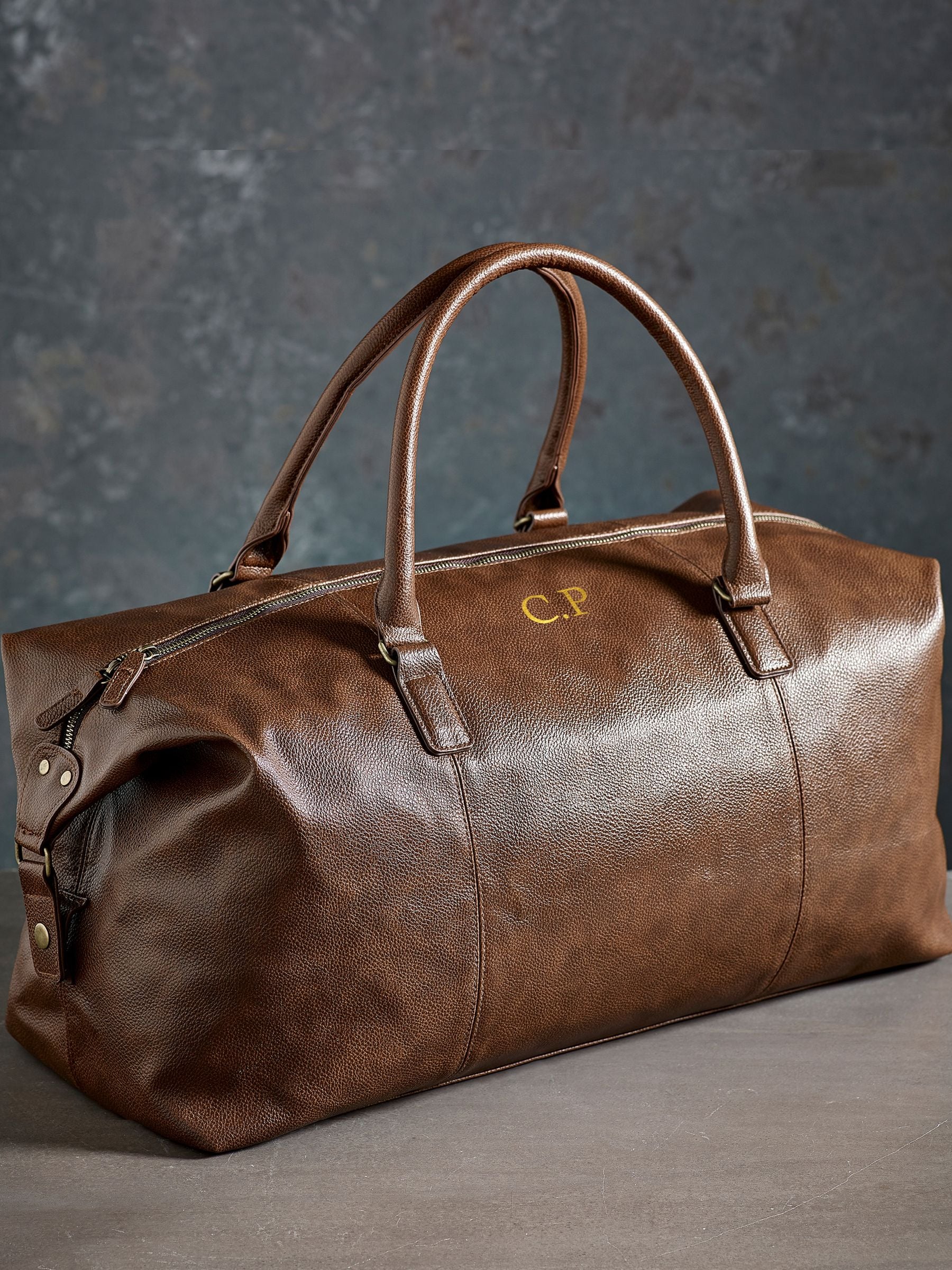 Nu-Hide tan personalised holdall weekender bag imported from the UK