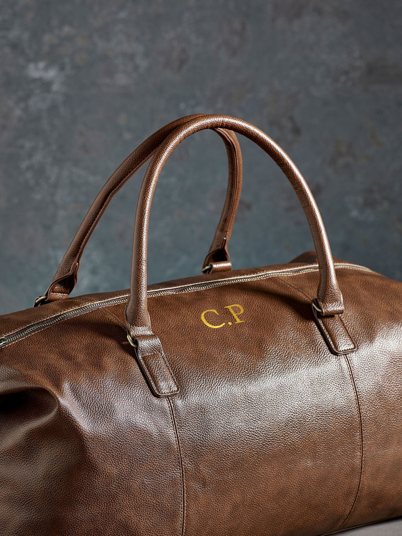 Nu-Hide tan personalised holdall weekender bag imported from the UK