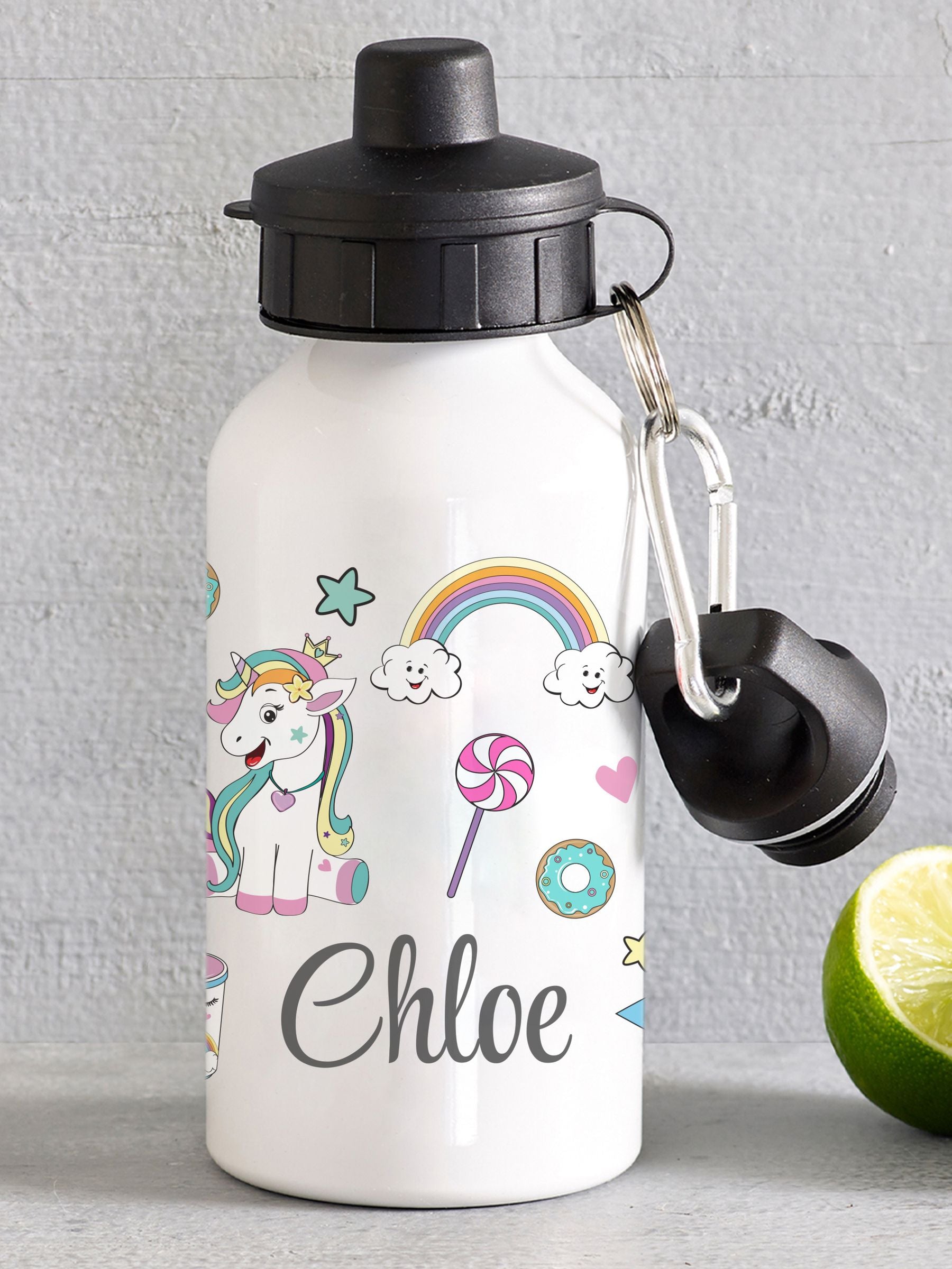 Loveabode personalised unicorn water bottle 400ml (British brand)