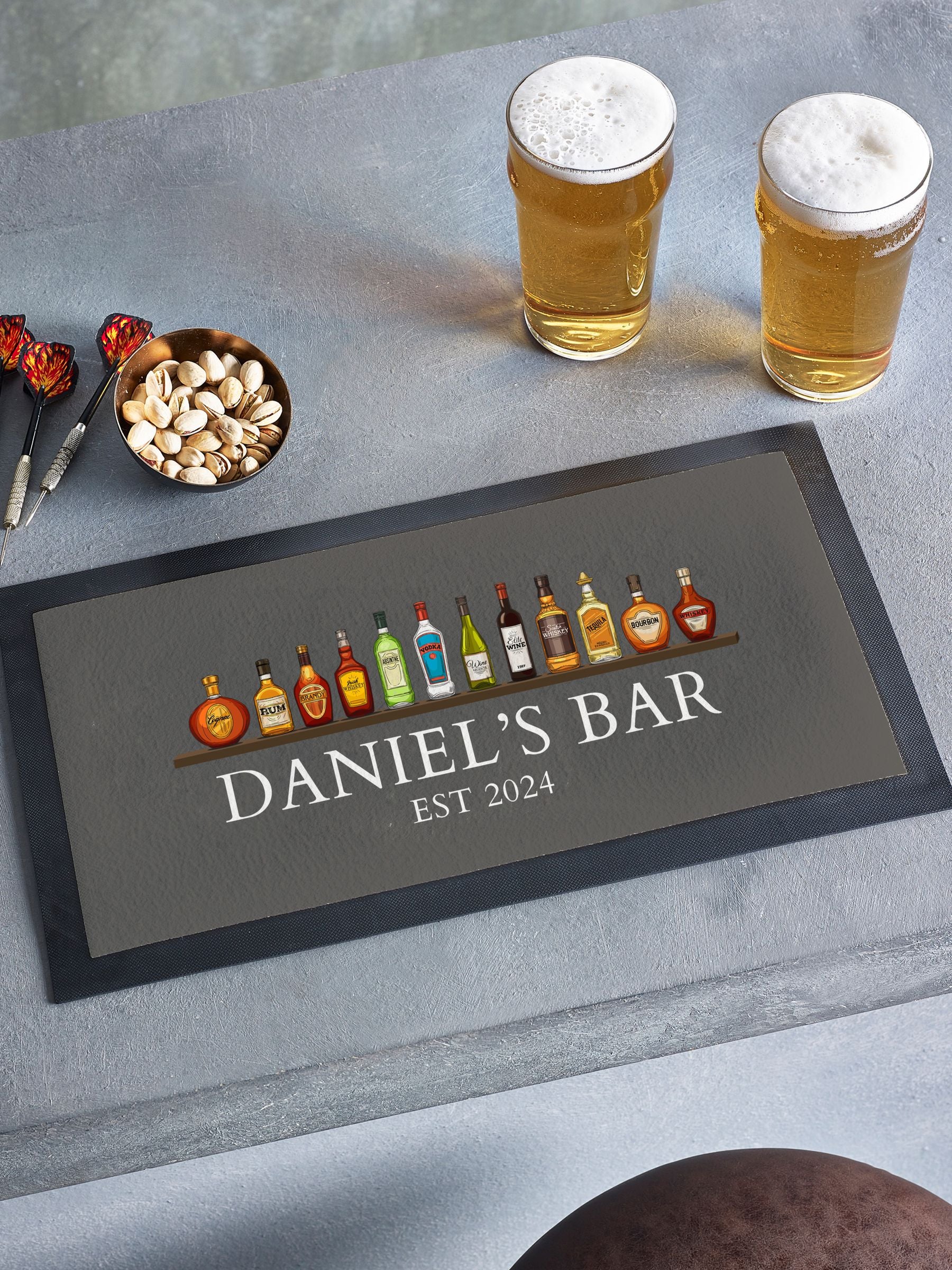 Loveabode Personalised Spirit Bar Mat 44cm x 25cm, imported from the UK