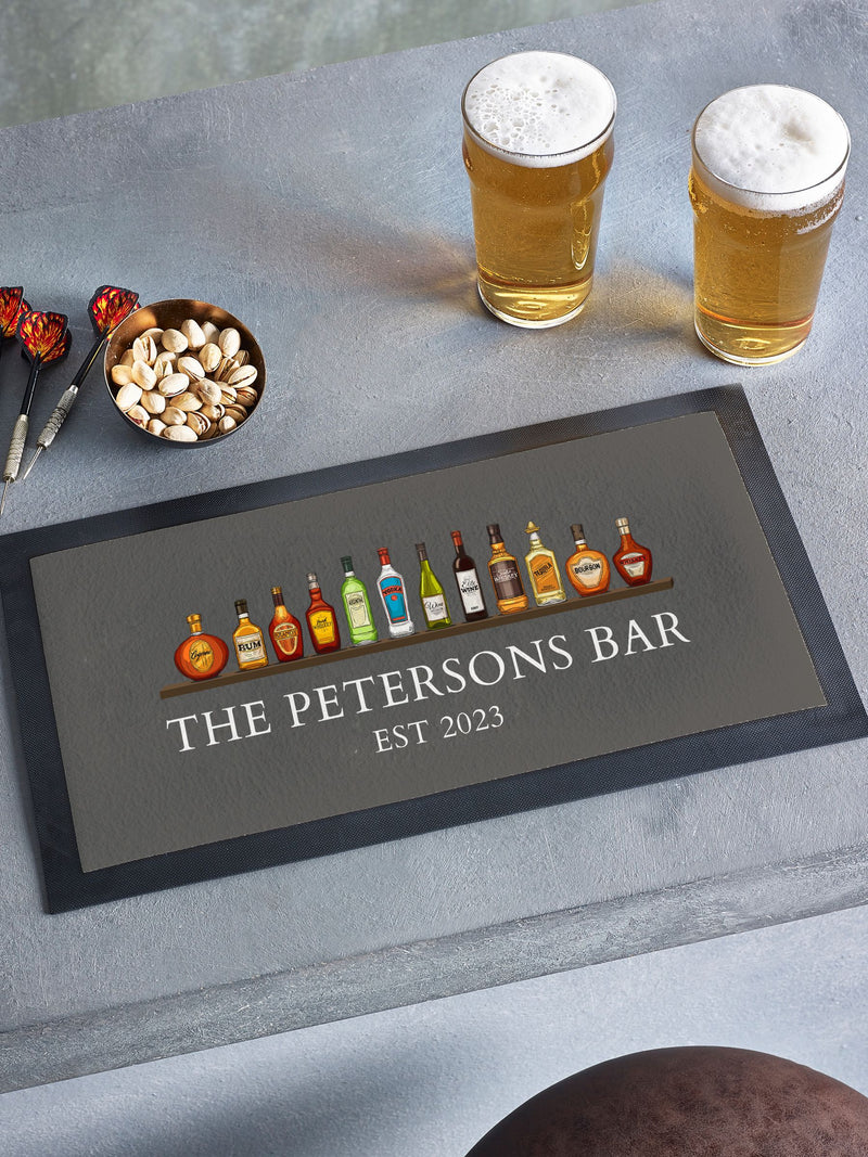 Loveabode Personalised Spirit Bar Mat 44cm x 25cm, imported from the UK