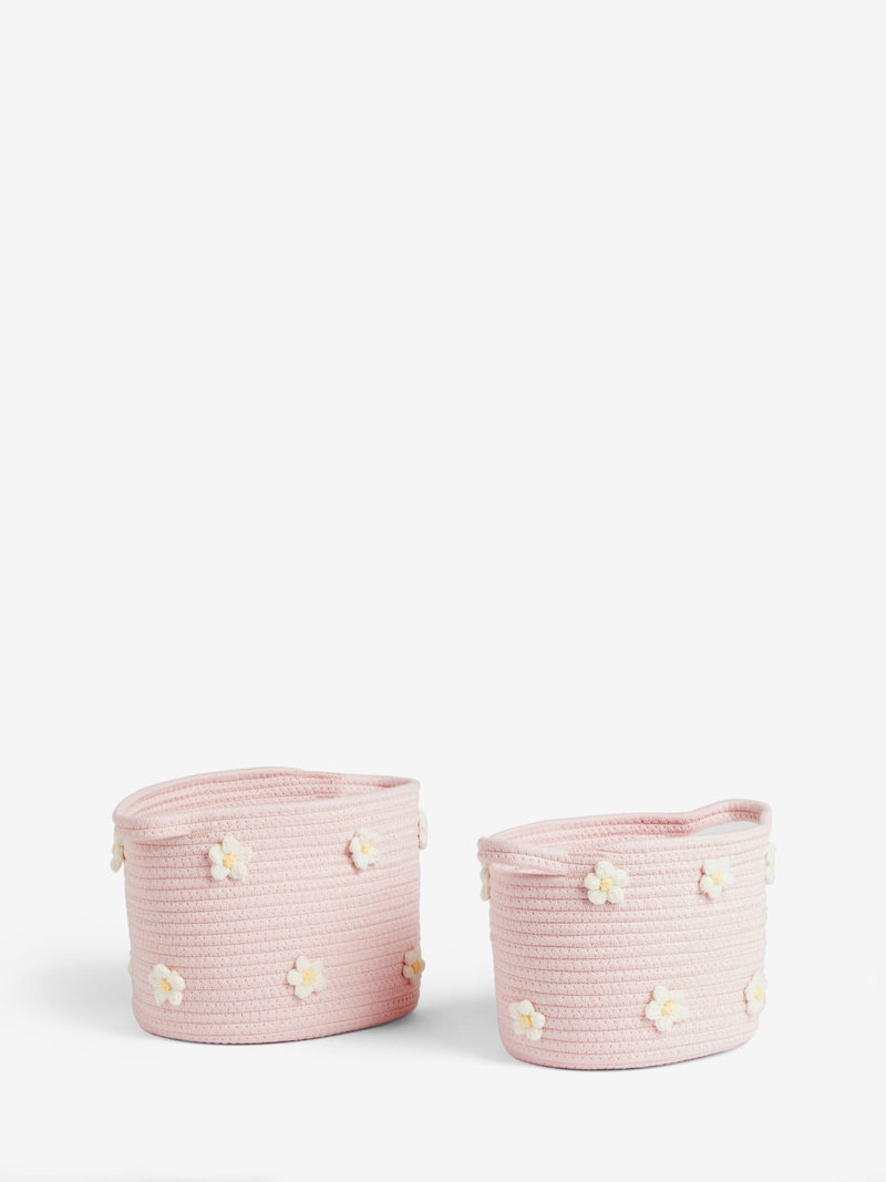 Pink daisy storage baskets set of 2, UK version