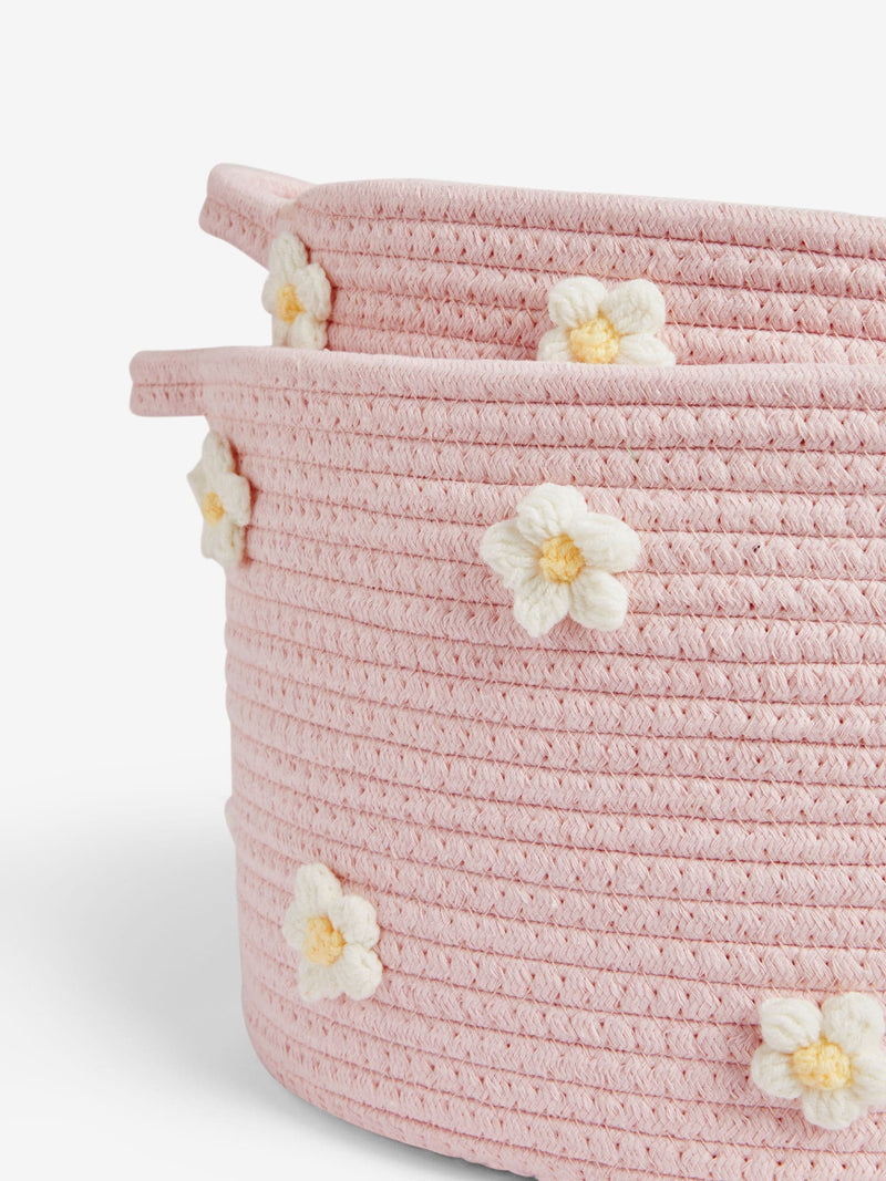 Pink daisy storage baskets set of 2, UK version