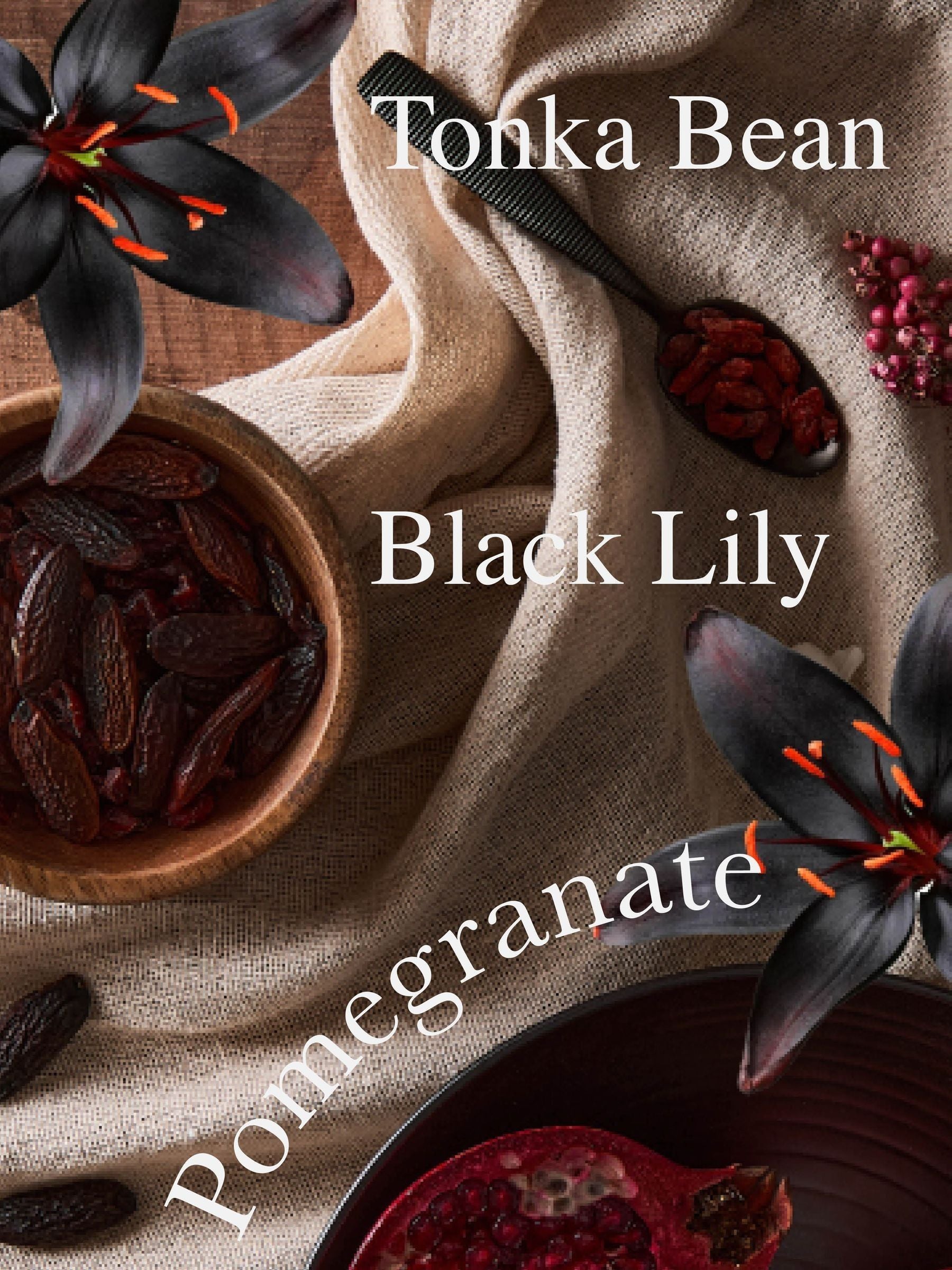 Pomegranate and Lily scented candle 14cm height, imported from the UK